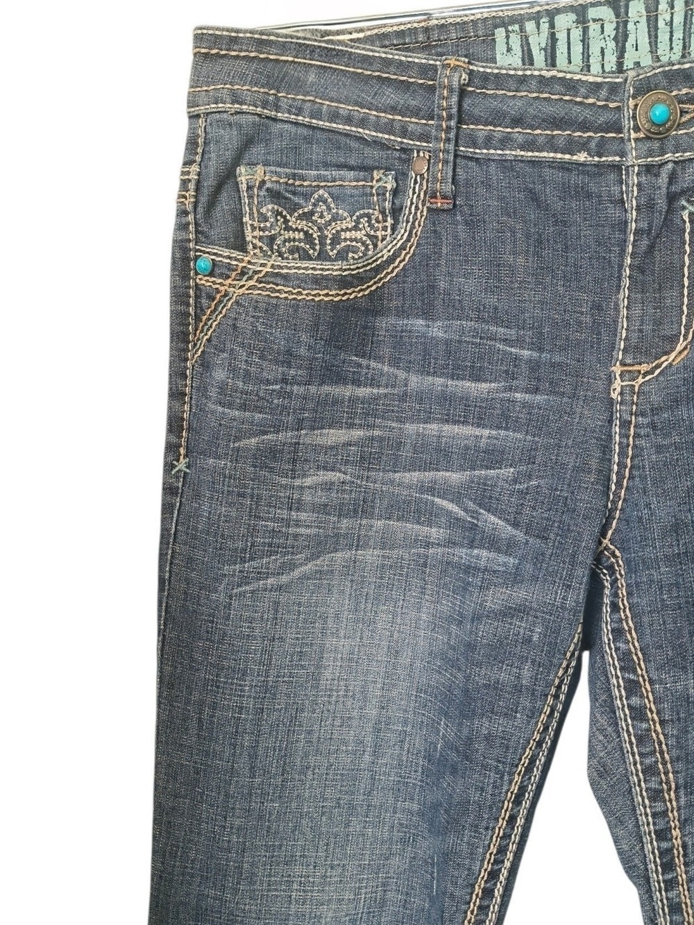 Y2K Hydraulic Bailey Micro Bootcut Jeans Size 16 Embroidered Pockets Stretch Den - Picture 5 of 10